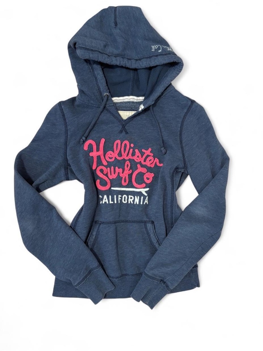 Hollister Navy Hooded Pullover with Pink Logo